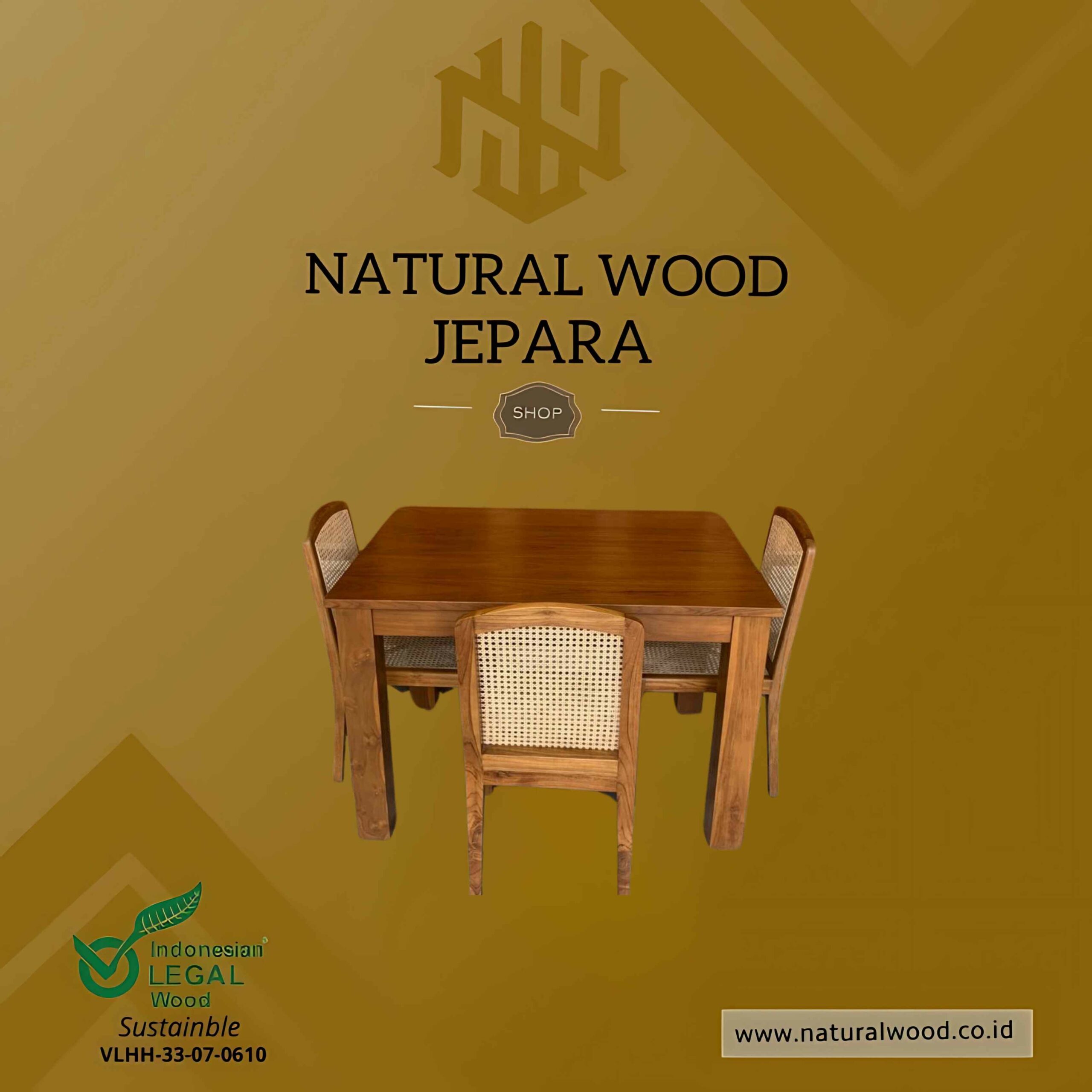Set Meja Makan 4 Kursi Sandaran Rotan Kayu Jati