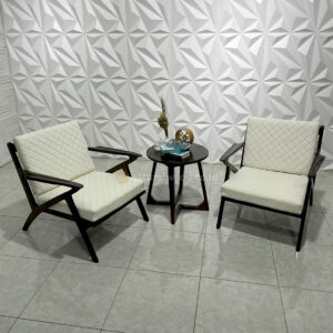 Set kursi santai kayu jati jok kulit minimalis (1)