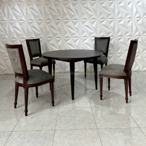 Set meja makan bundar minimalis kayu jati (1)