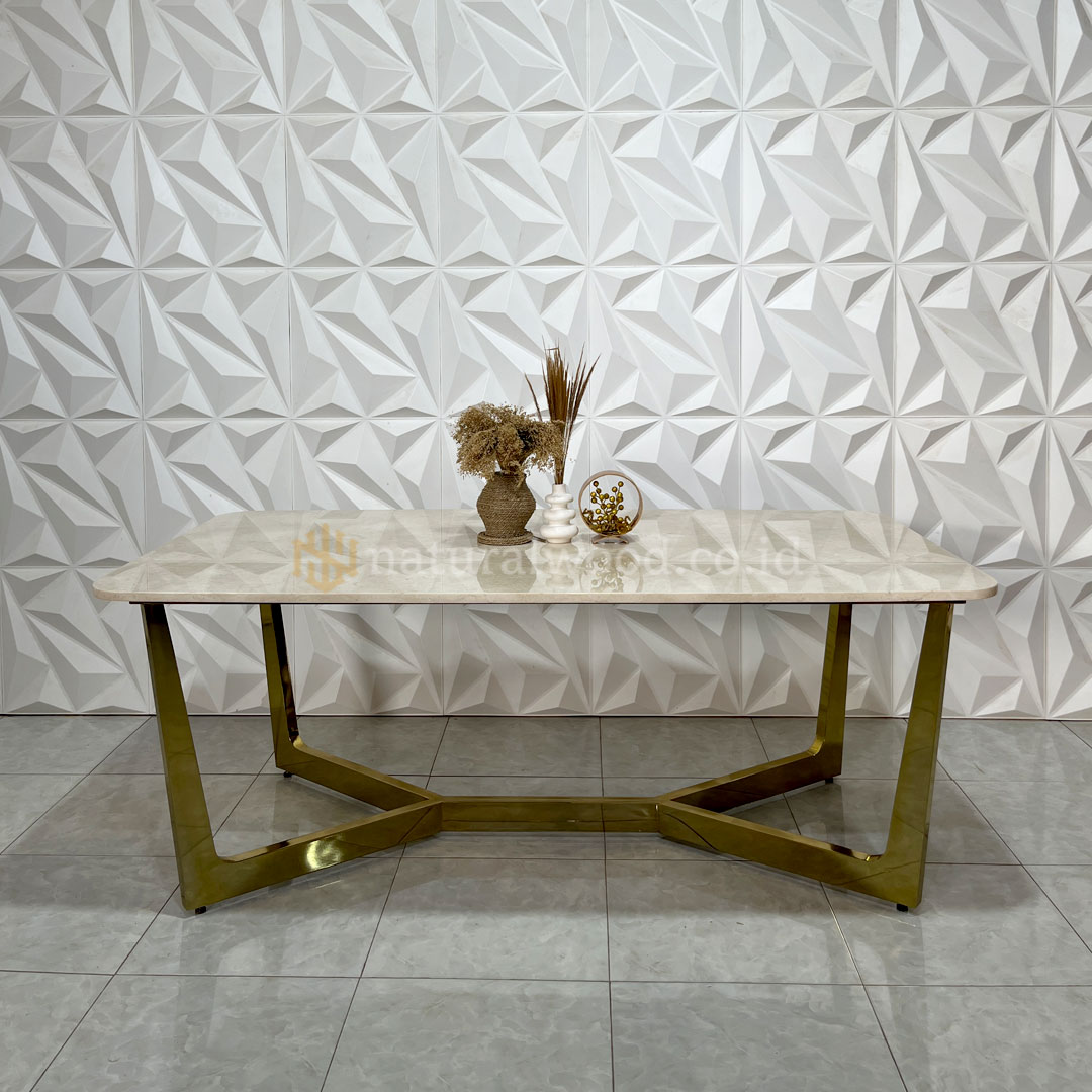 Set Meja Makan Marmer Minimalis Kaki Stainless Steel (2)