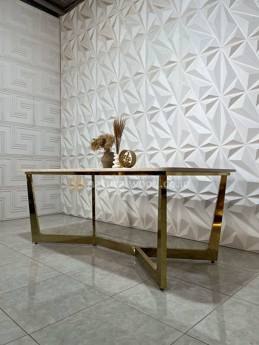 Set Meja Makan Marmer Minimalis Kaki Stainless Steel (3)