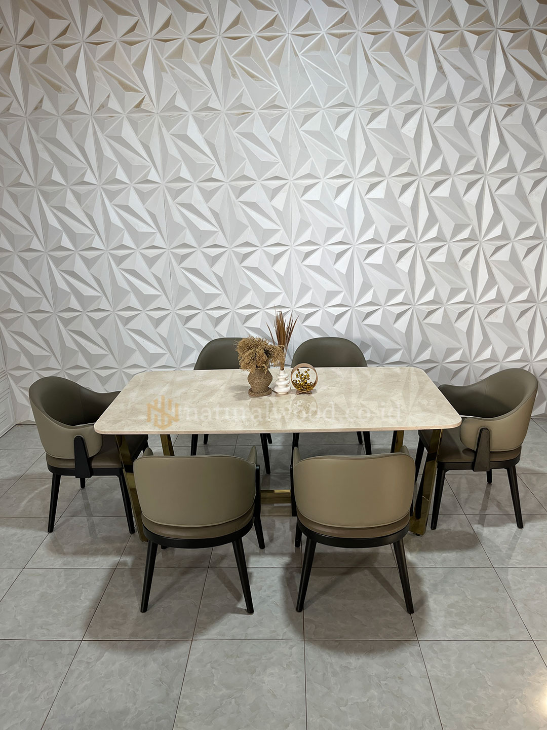 Set Meja Makan Marmer Minimalis Kaki Stainless Steel (4)