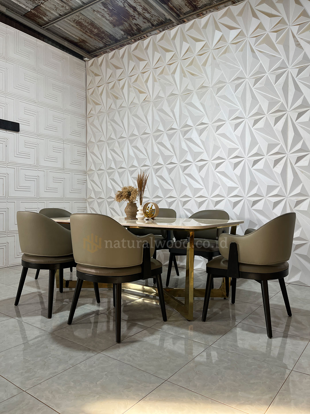 Set Meja Makan Marmer Minimalis Kaki Stainless Steel (5)