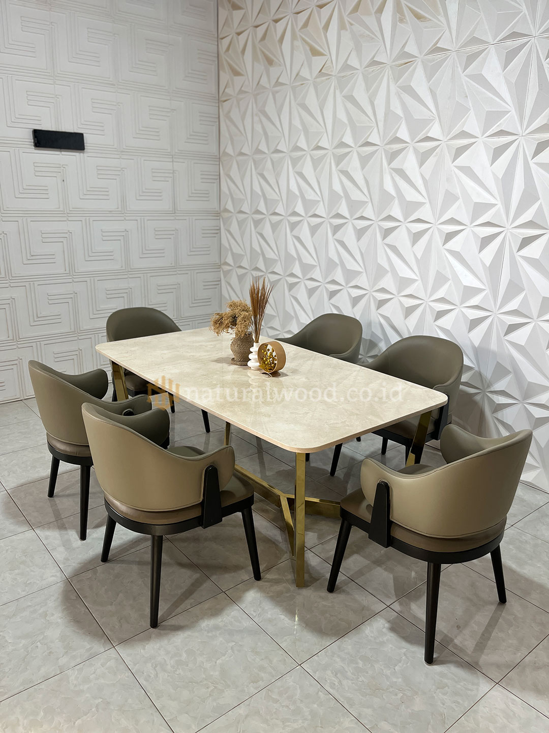 Set Meja Makan Marmer Minimalis Kaki Stainless Steel