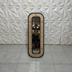 Wall Mirror Cermin Berdiri Full Body Kayu Jati Mix Rotan