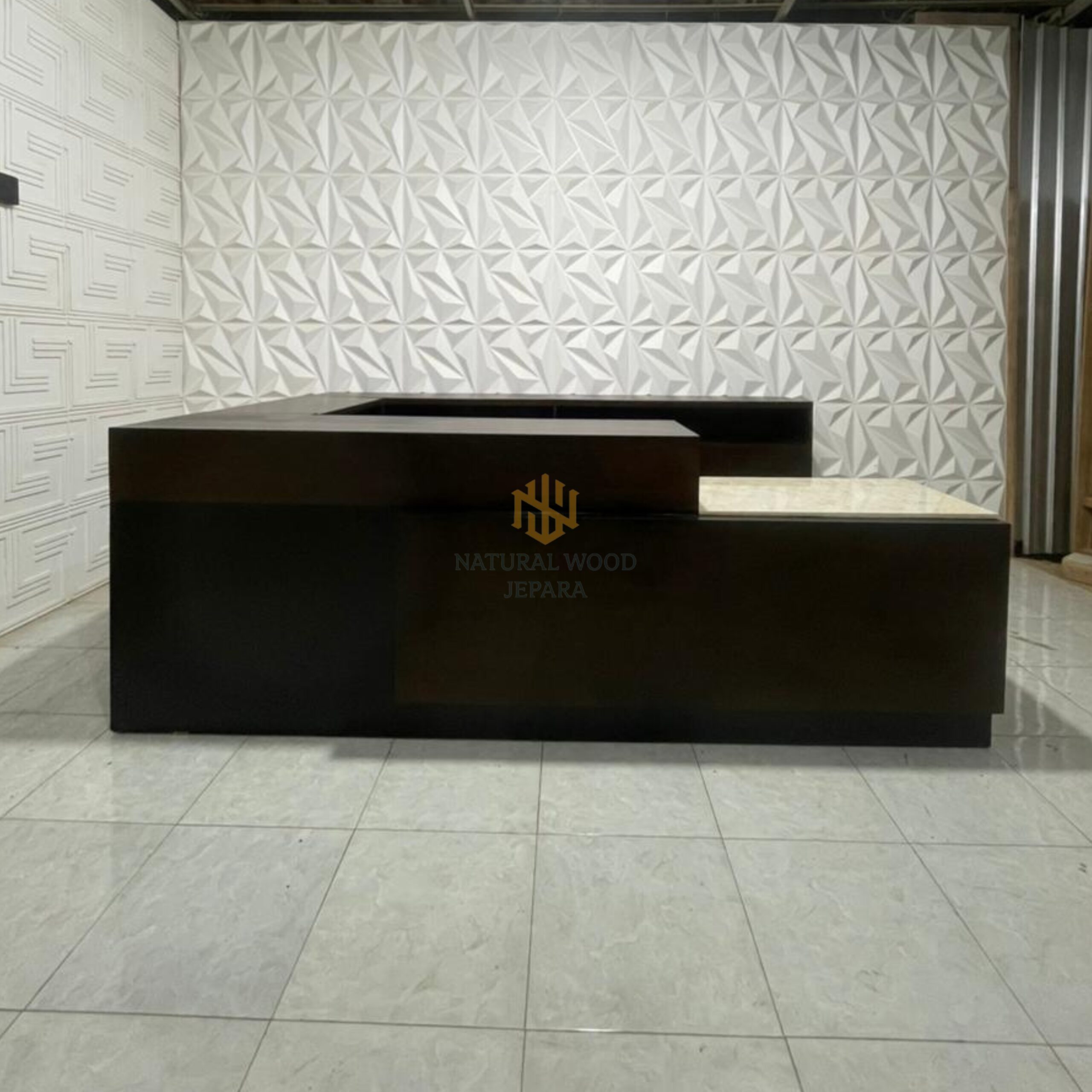 Meja Resepsionis Kasir Modern Custom Kayu Jati