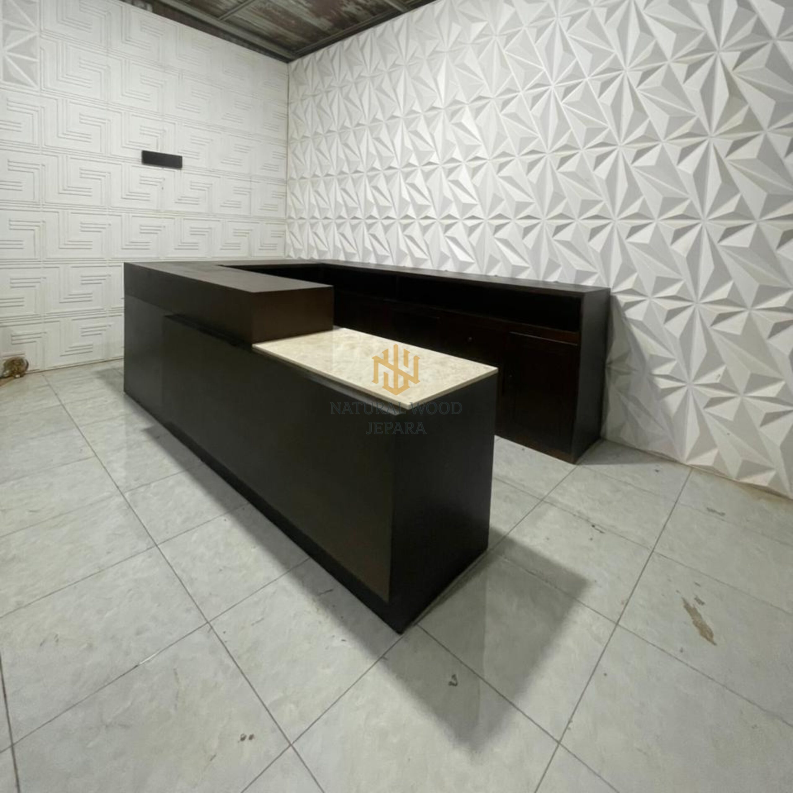 Meja Resepsionis Kasir Modern Kayu Jati