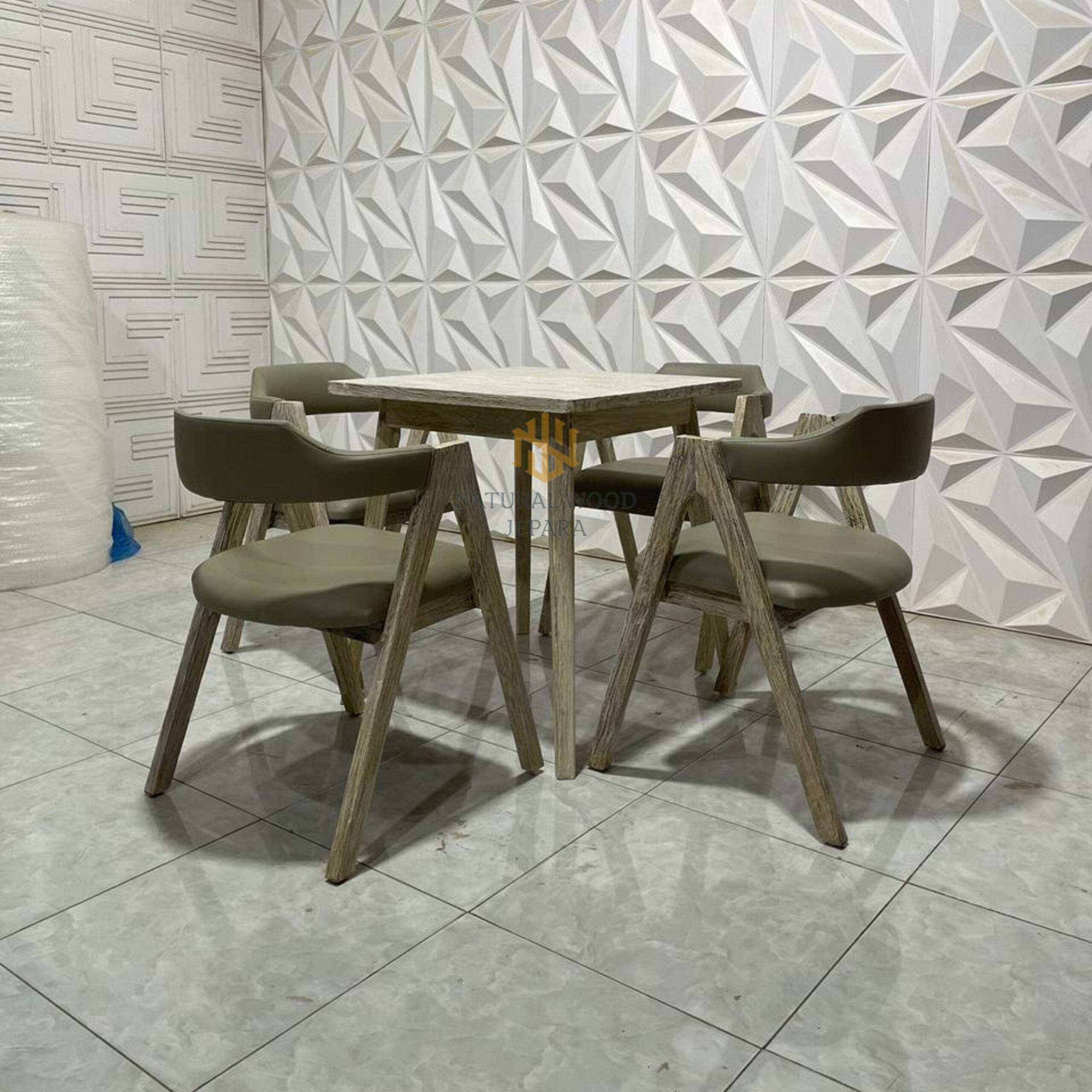 Set Meja Kursi Makan Black White Wash Kayu Jati Solid
