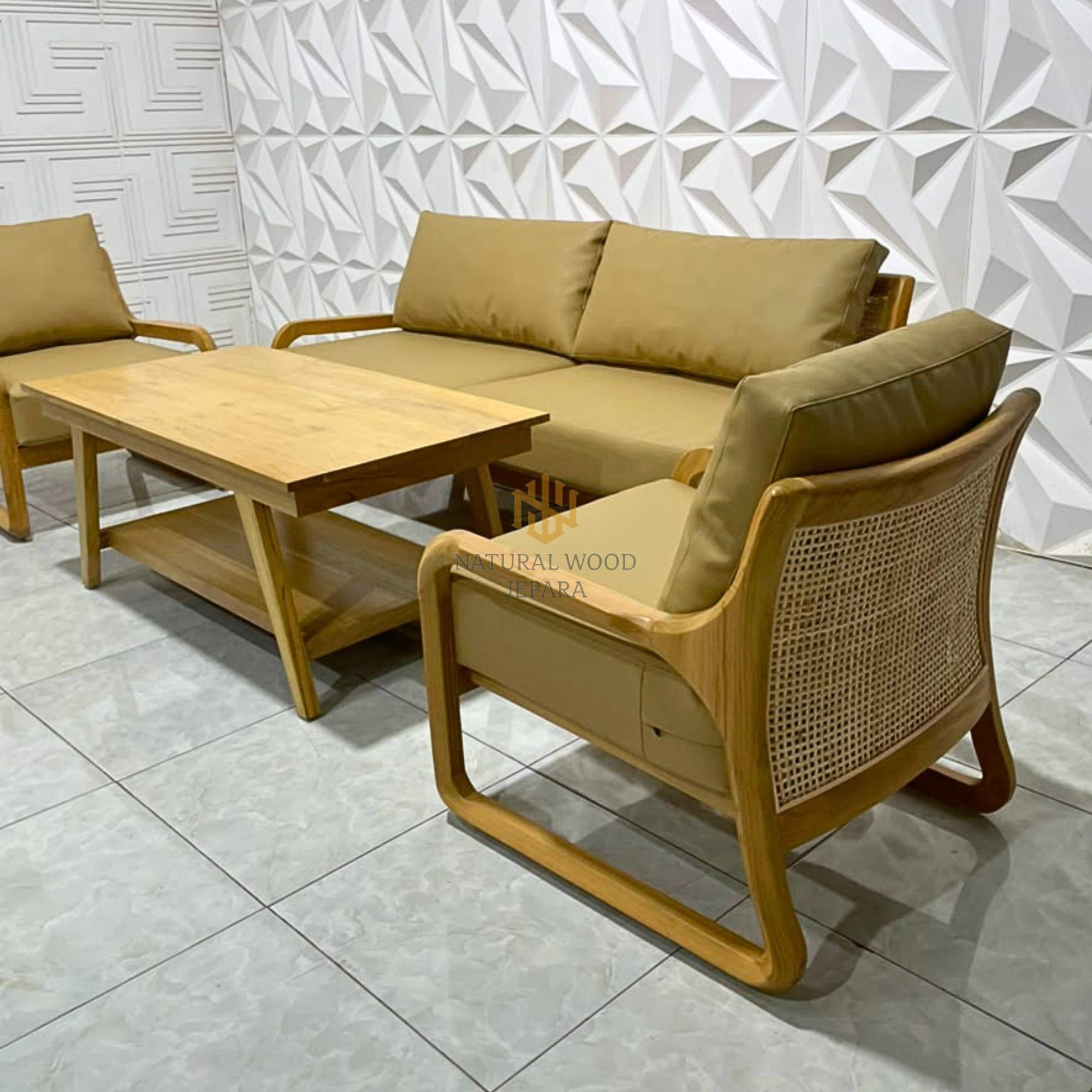 Set Ruang Tamu Retro Minimalis Kursi Sofa Kayu Jati Mix Rotan