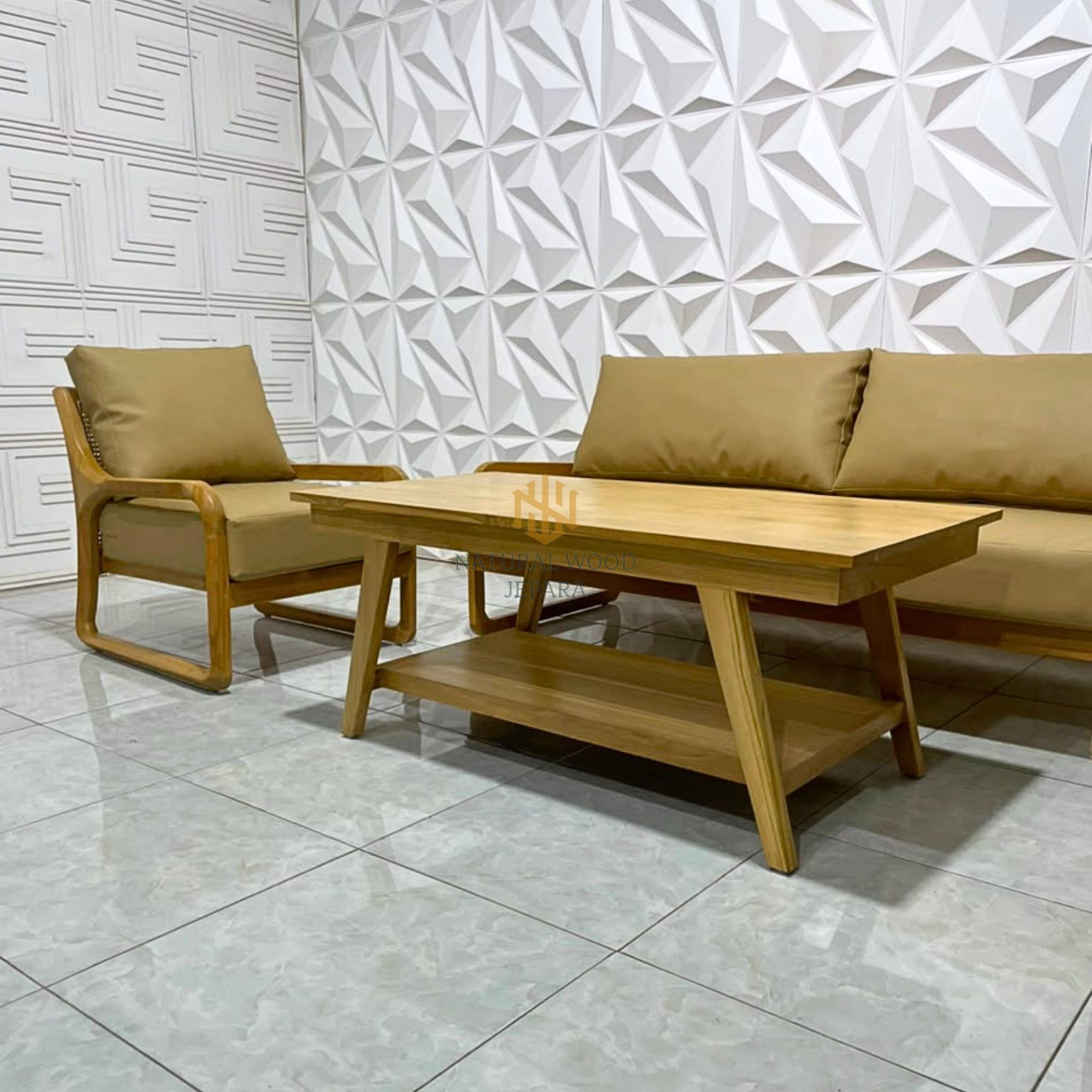 Set Ruang Tamu Retro Minimalis Kursi Sofa Kayu Jati Mix Rotan