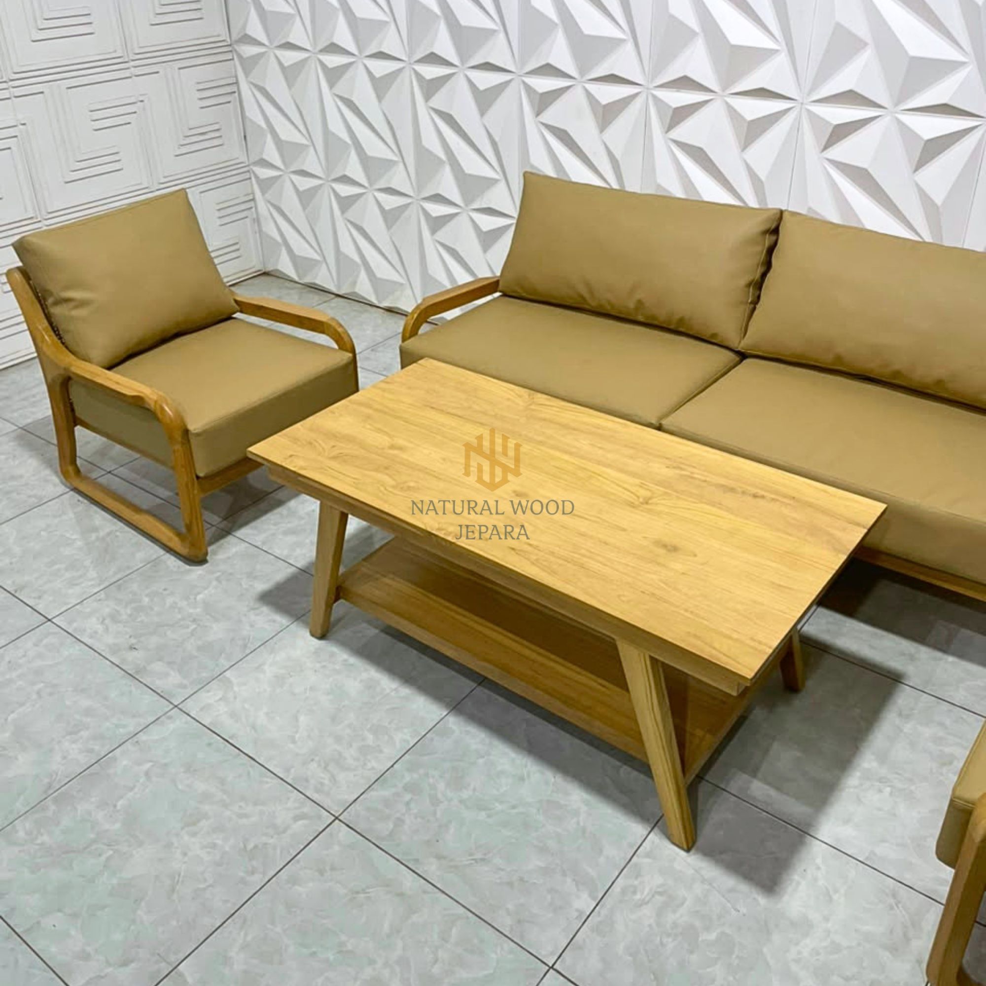 Set Ruang Tamu Retro Minimalis Kursi Sofa Kayu Jati Mix Rotan