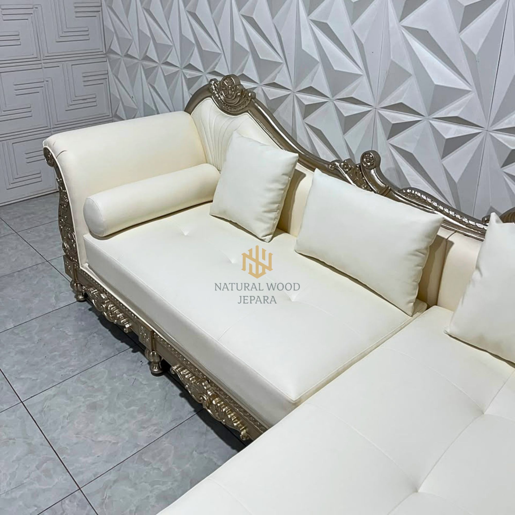 Sofa Sudut Tamu Model Classic Elegant Silver
