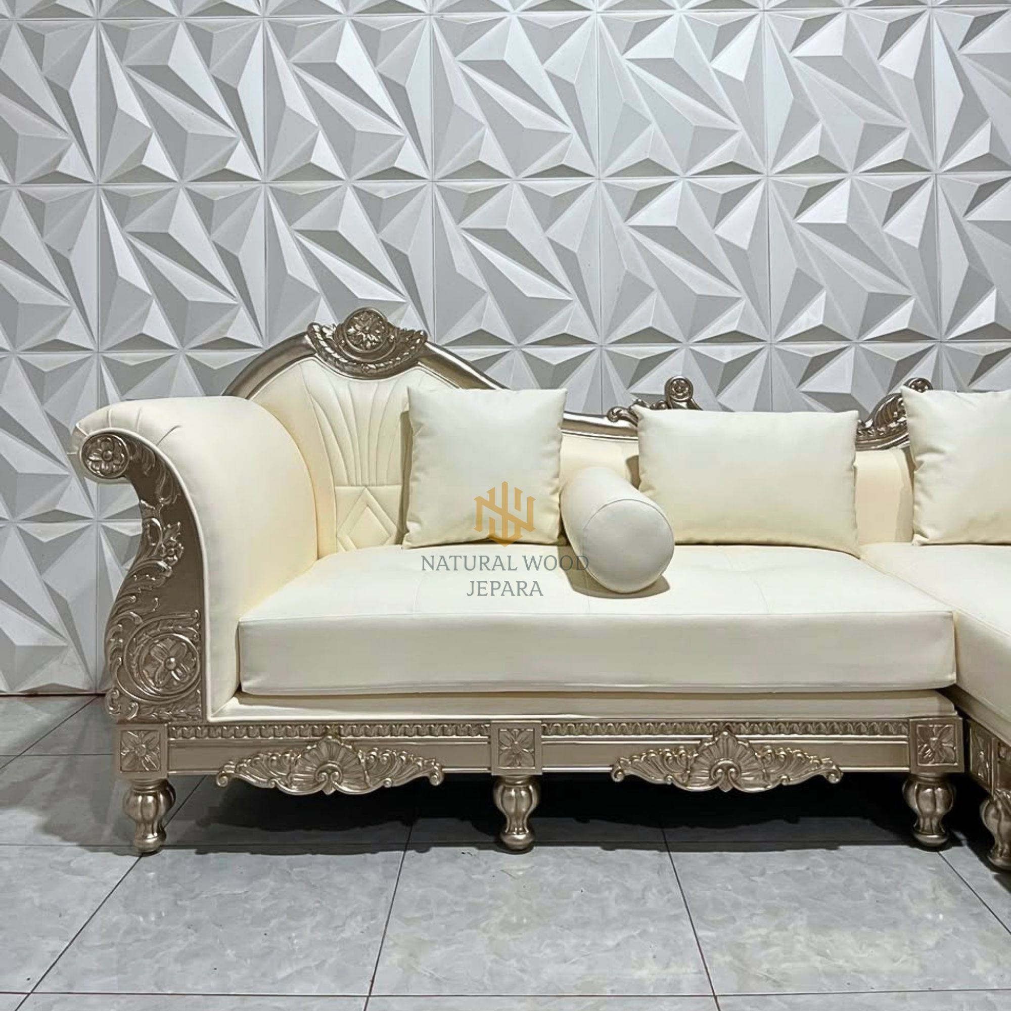 Sofa Sudut Tamu Model Classic Elegant Silver
