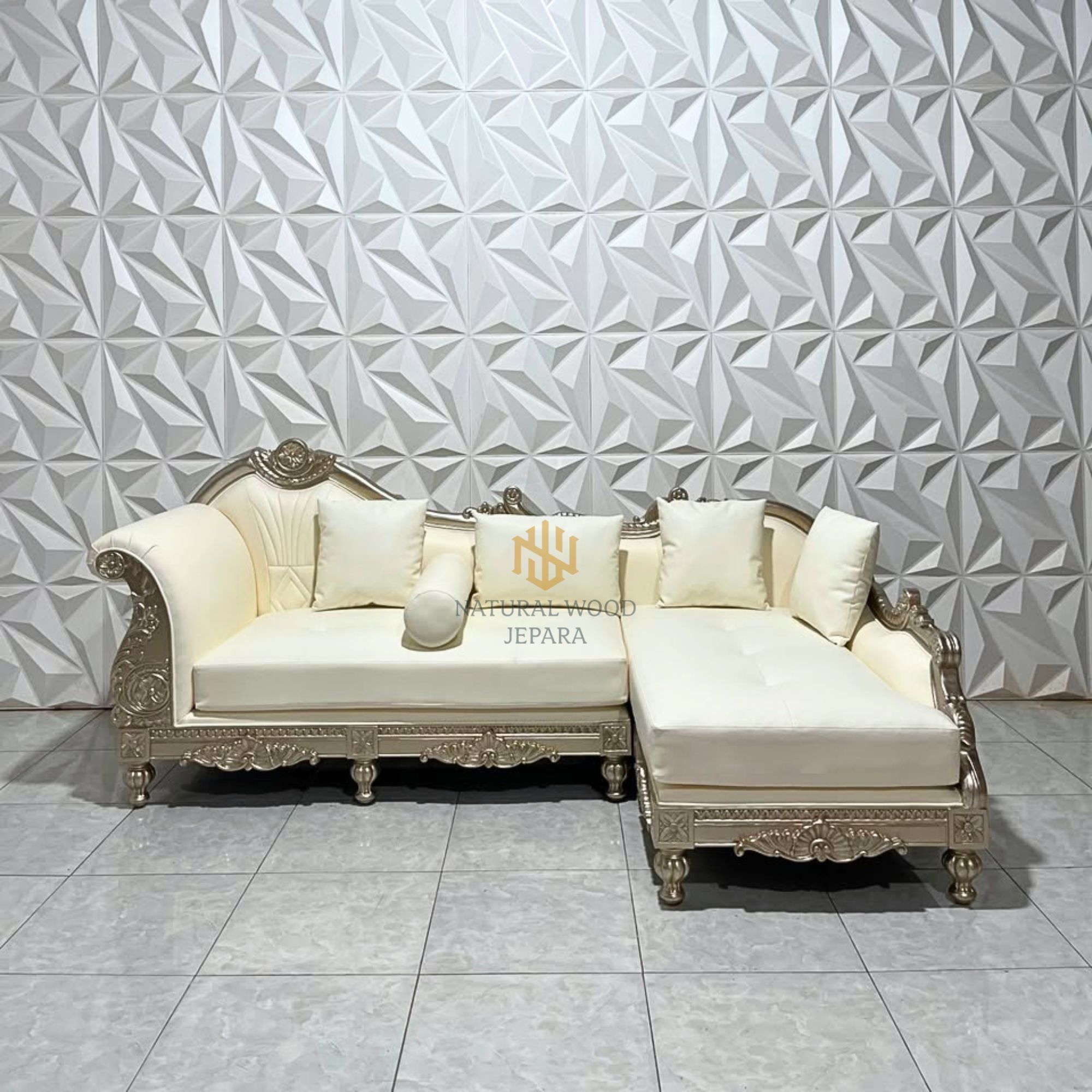 Sofa Sudut Tamu Model Classic Elegant Silver
