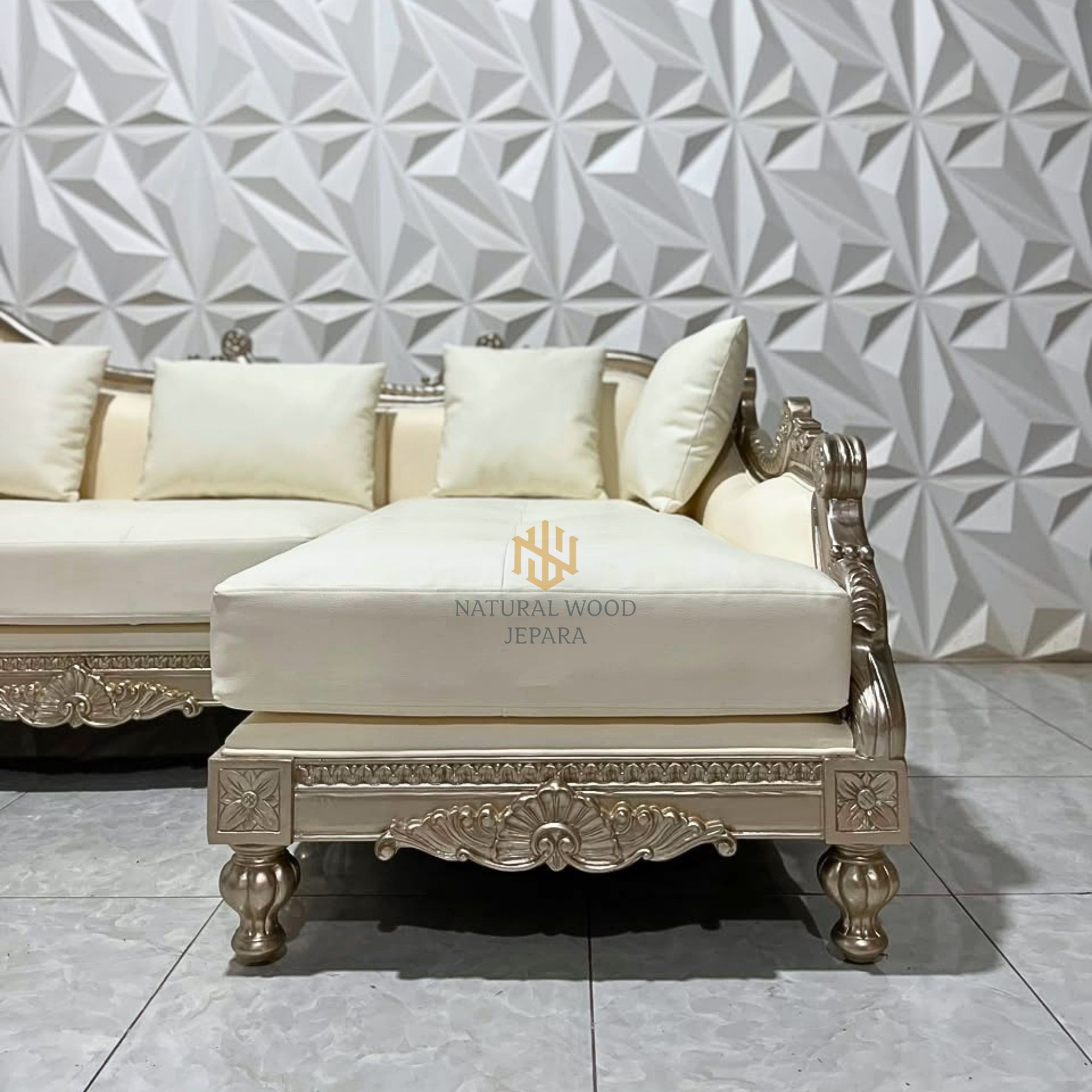 Sofa Sudut Tamu Model Classic Elegant Silver