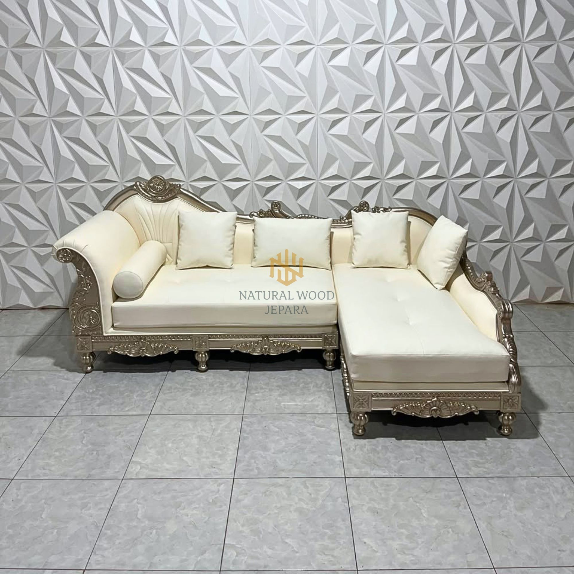 Sofa Sudut Tamu Model Classic Elegant Silver