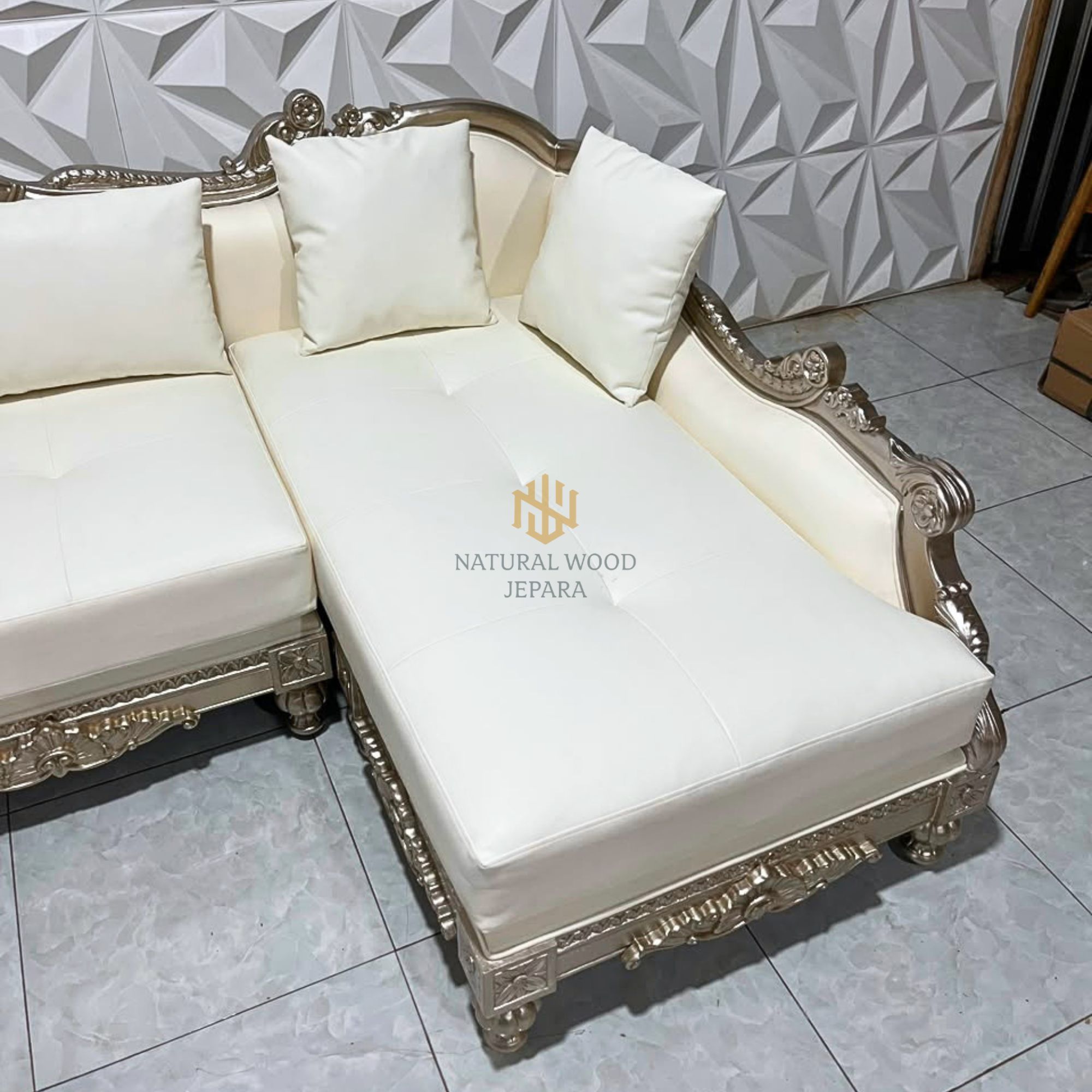 Sofa Sudut Tamu Model Classic Elegant Silver
