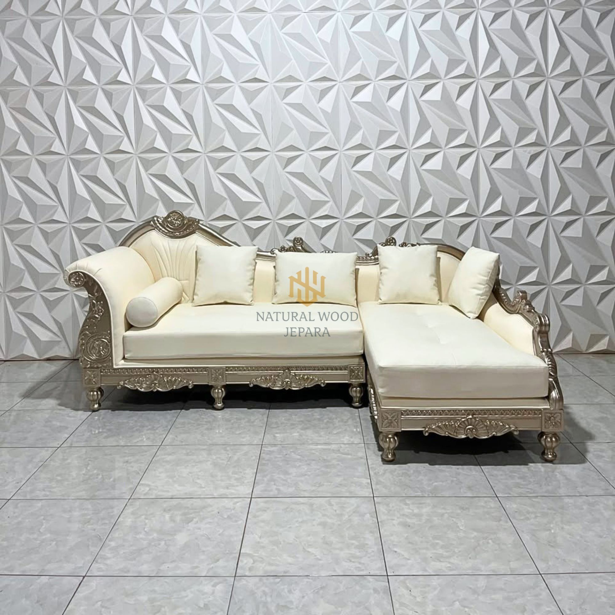 Sofa Sudut Tamu Model Classic Elegant Silver